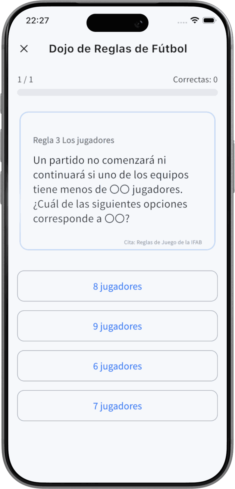 Pantalla de pregunta de opción múltiple
