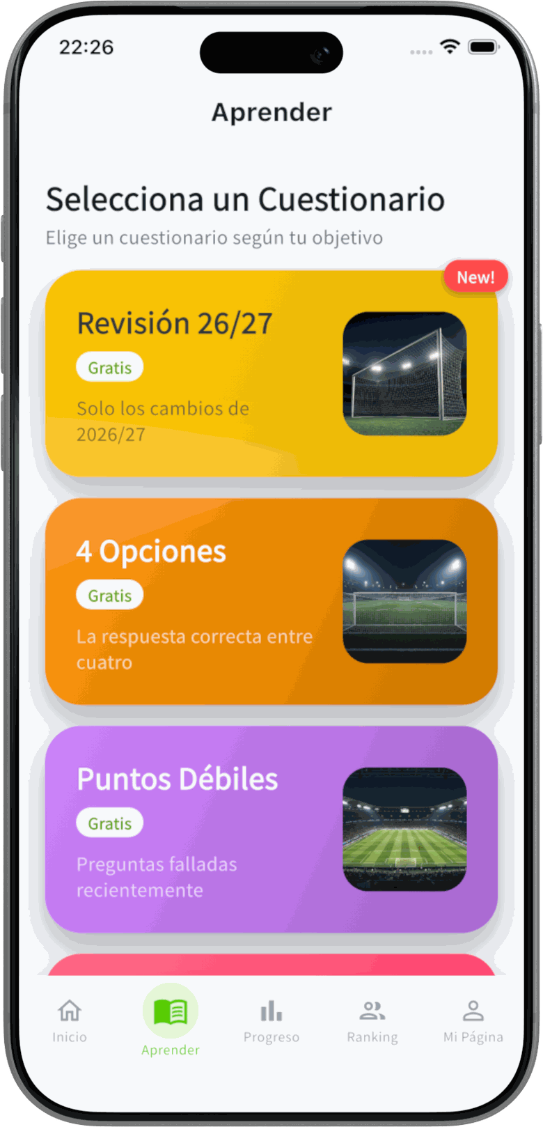 Pantalla de selección de modos